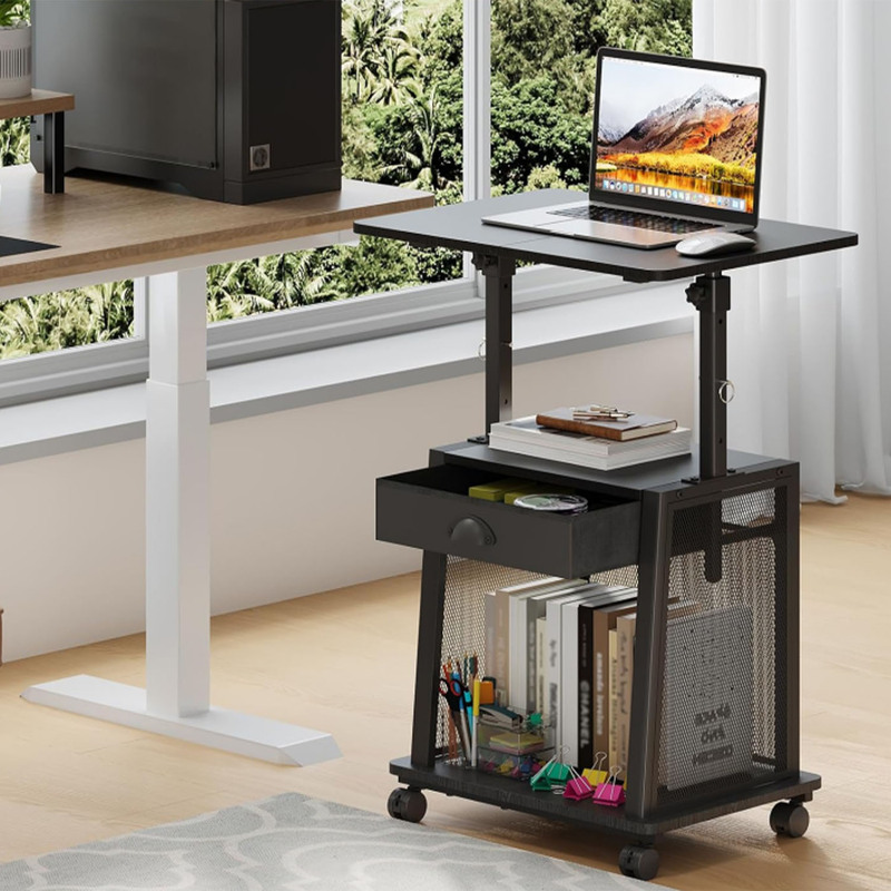 Cross-Border Adjustable Mobile Rolling Desk with Storage Drawers for Home Use Portable Laptop Table