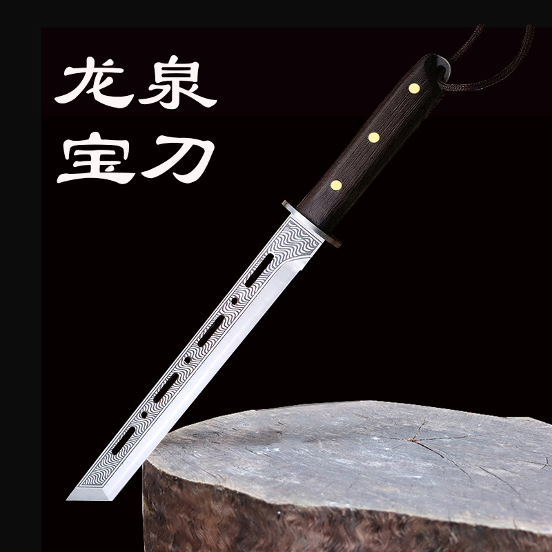 不锈钢多用刀户外割肉刀野外求生战术刀实木手柄带皮套斩切两用刀