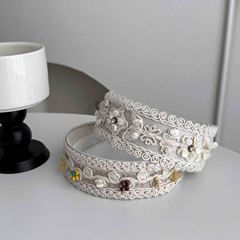 女性用の高級レース刺繍フラワーシェルヘッドバンド、高級でファッショナブルな布製のつば広ヘアアクセサリー