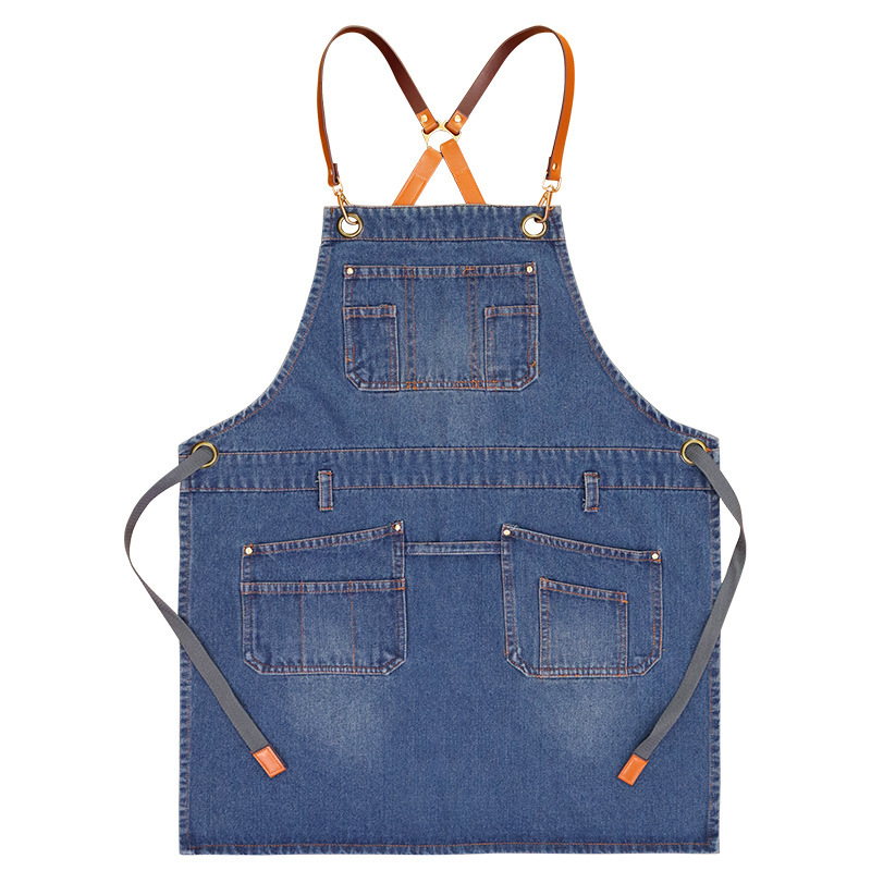 Cross-border coreano denim logotipo personalizado jardinería floral multi-bolsillo corte de pelo ropa de trabajo delantal personalizado al por mayor