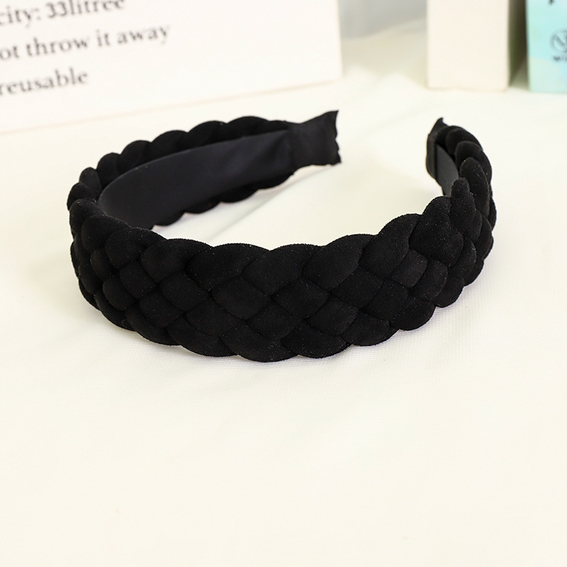 European And American New Style Solid Color Braided Wide Brim Press Hair Wash Headband Wholesale display picture 6