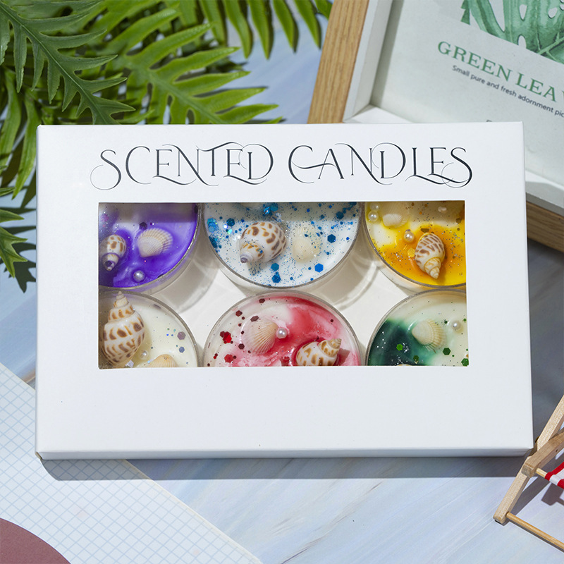 Conchas de cera de banana concha de color cera de soja cera de flores secas 6 tazas de vela caja de regalo