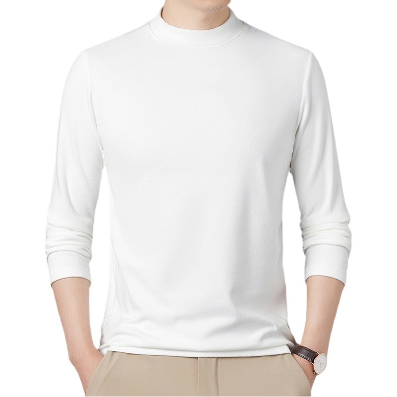 2024 Otoño e Invierno nuevos hombres camiseta de terciopelo de doble cara media turtleneck hombres de manga larga de terciopelo de color sólido camisa de fondo al por mayor