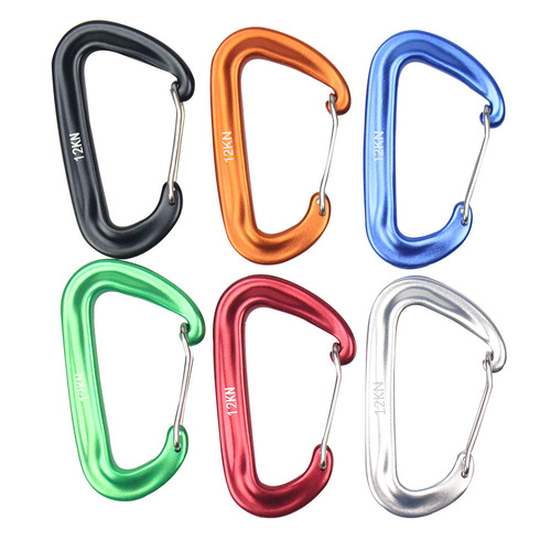 D-type 12KN carabiner 7075 aviation aluminum quick link climbing safety buckle hammock high-strength spring clip