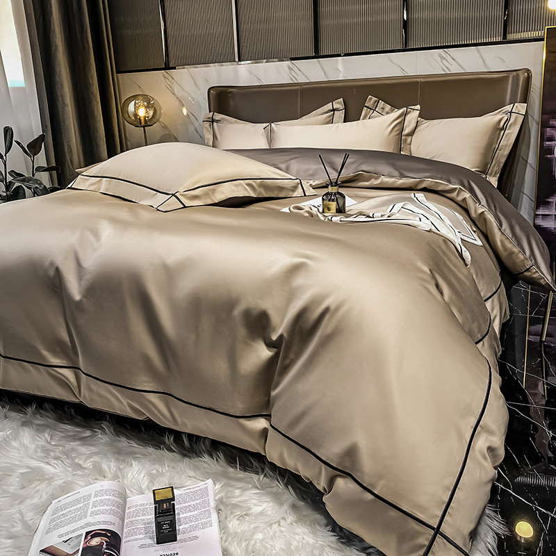 Funda de edredón de algodón de cuatro piezas de algodón de fibra larga, funda de edredón de verano individual de algodón de fibra larga, ropa de cama de alta calidad de lujo ligero