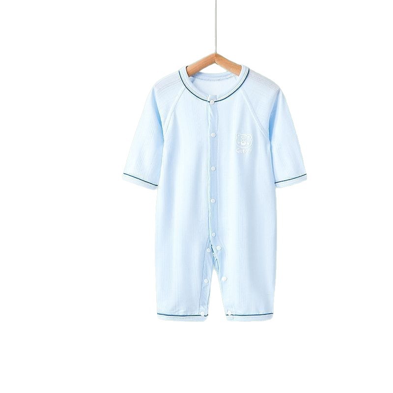 莫代尔婴儿连体衣夏季薄款春秋宝宝长袖哈衣睡衣家居服新生儿衣服