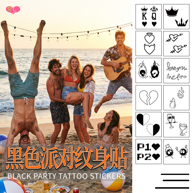 Black Party Tattoo Stickers, Heart Crown Skull Finger Stickers, Bachelor Party Waterproof Tattoo Stickers Wholesale Black Party Tattoo Stickers, Heart Crown Skull Finger Stickers, Bachelor Party Waterproof Tattoo Stickers Wholesale