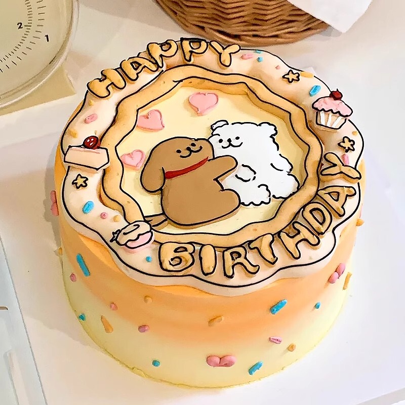 Hug Line Puppy Acrylic Ornament Couple Commemorative Valentine's Day Cake Decoration Baked Dessert Cake Insert