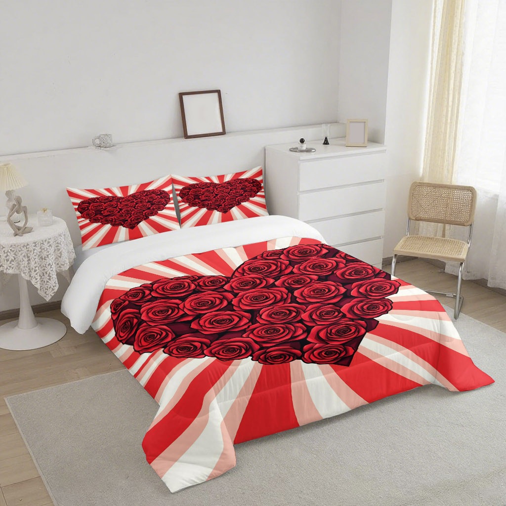 TEMU / JIT transfronterizo romance amor rosa impresión digital 3D 180gms set de edredón suministro directo