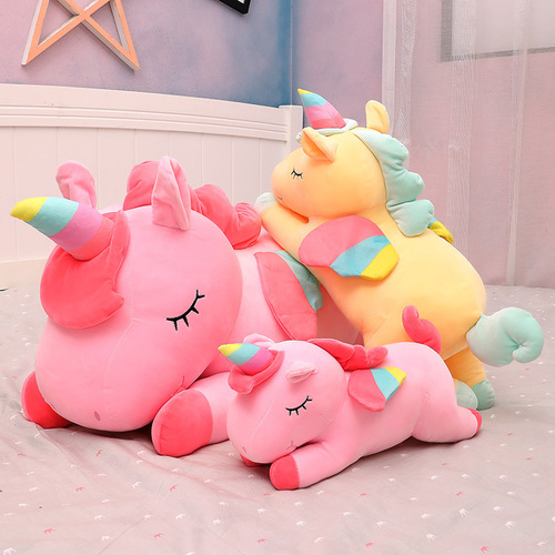 Cute unicorn plush toy, rainbow pony, huggable stuffed animal, birthday gift for girls, leg-holding doll