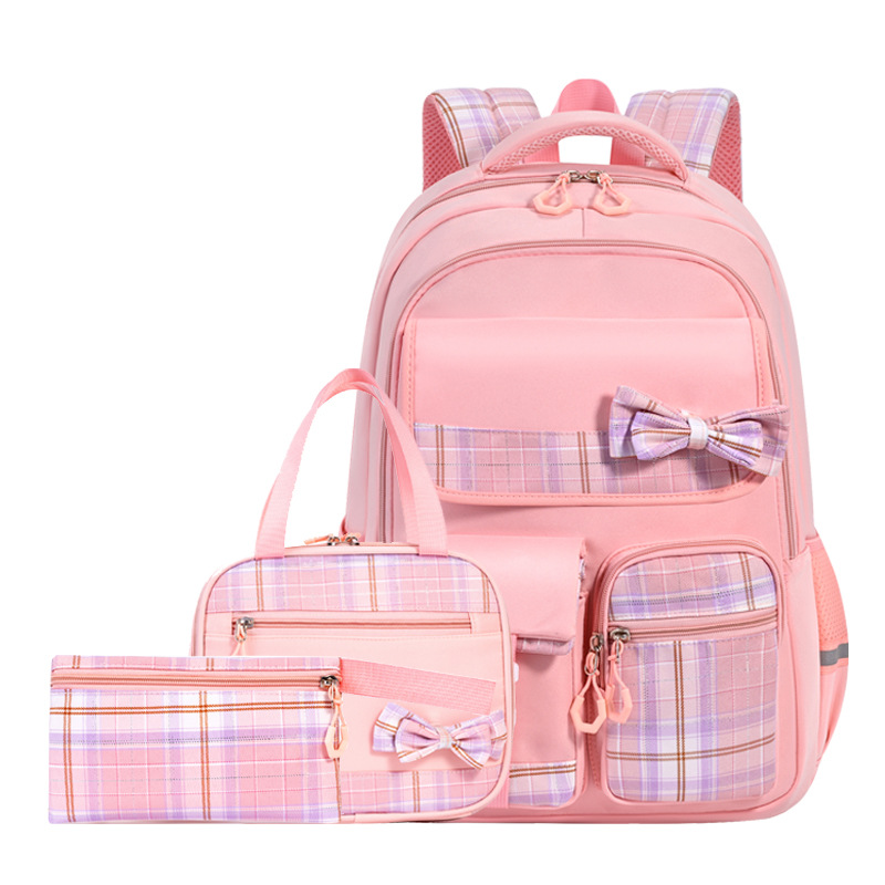 Neues grenzüberschreitendes Schleife-Dreibestandteile-Set Schulrucksack große Kapazität Doppeltragegurte für Mittel- und Oberschülerinnen sowie Studentinnen