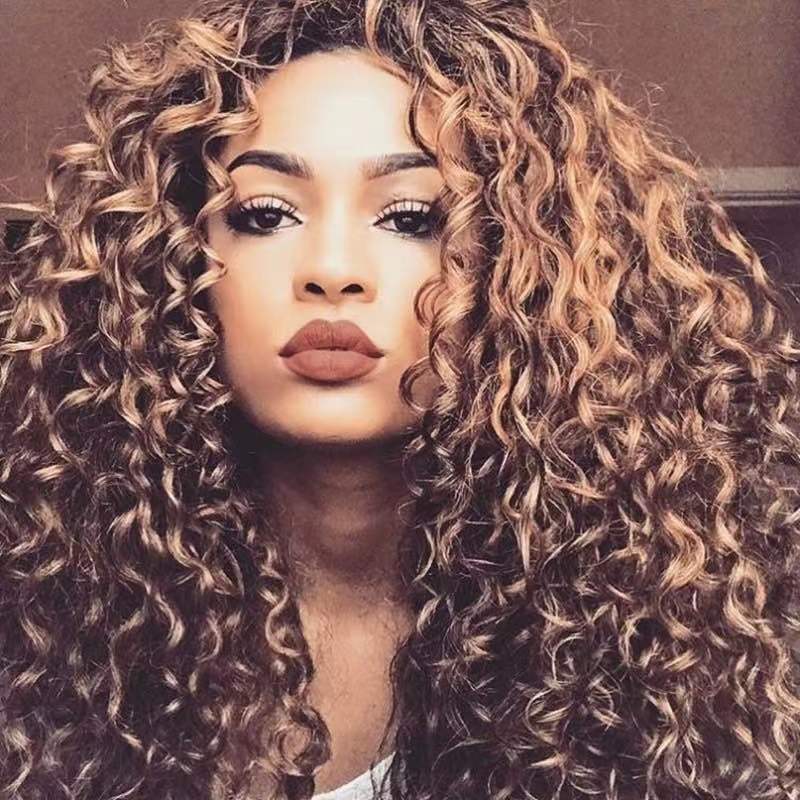 European and American wig African small curly hair Women's explosive head fluffy long curly hair split fiber hair brown headgear