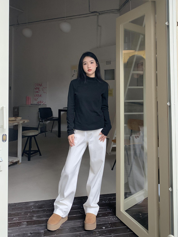 橘子树在哪儿四面弹白色直筒牛仔裤女春季高腰显瘦宽松窄版拖地裤|undefined