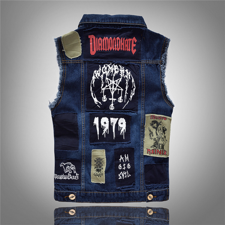 Original Korean-Style Slim-Fit Trendy Men's Patchwork Denim Vest, Men's Motorcycle Patchwork Personalized Vest