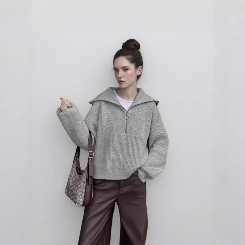 Cross-Border Foreign Trade 2026 New European and American Retro Long-Sleeve Top with Loose Design and V-Neck Pullover Women's Knitwear Cross-Border Foreign Trade 2026 New European and American Retro Long-Sleeve Top with Loose Design and V-Neck Pullover Women's Knitwear
