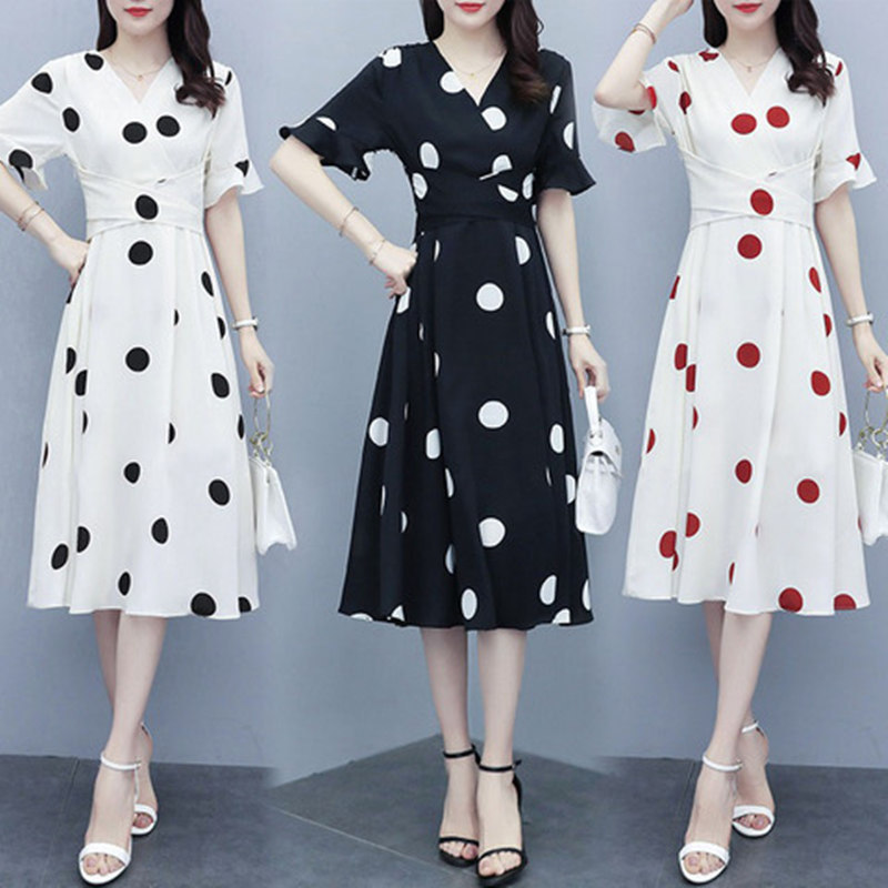2022 Spring, Autumn and Summer New Korean Style Plus Size Women's Loose Fat Sister Short-Sleeved Dress Mid-Length Bottoming Skirt