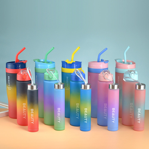 40OZ Three-Piece Car Ice King Cup Straw Dual-Drinking Gradient Color Handle Plastic Water Cup Car Cup Portable