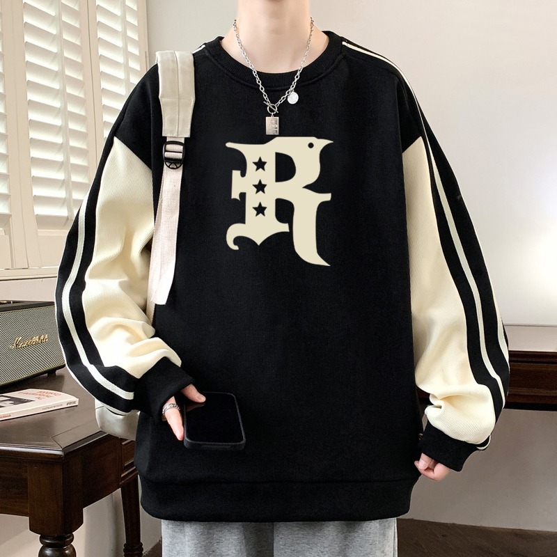Large Round Neck Sweatshirt Men's Trendy Brand Loose Fat Long Sleeved Shirt_voghion.com