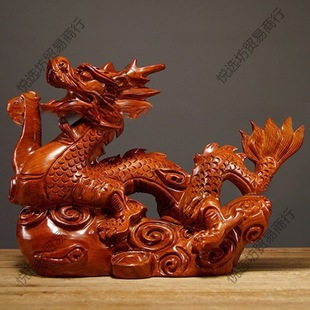 Wood Crafts Huali Solid Wood Engraved Dragon Ornaments Zodiac Dragon Living Room Decorative Wooden Crafts Gifts 12