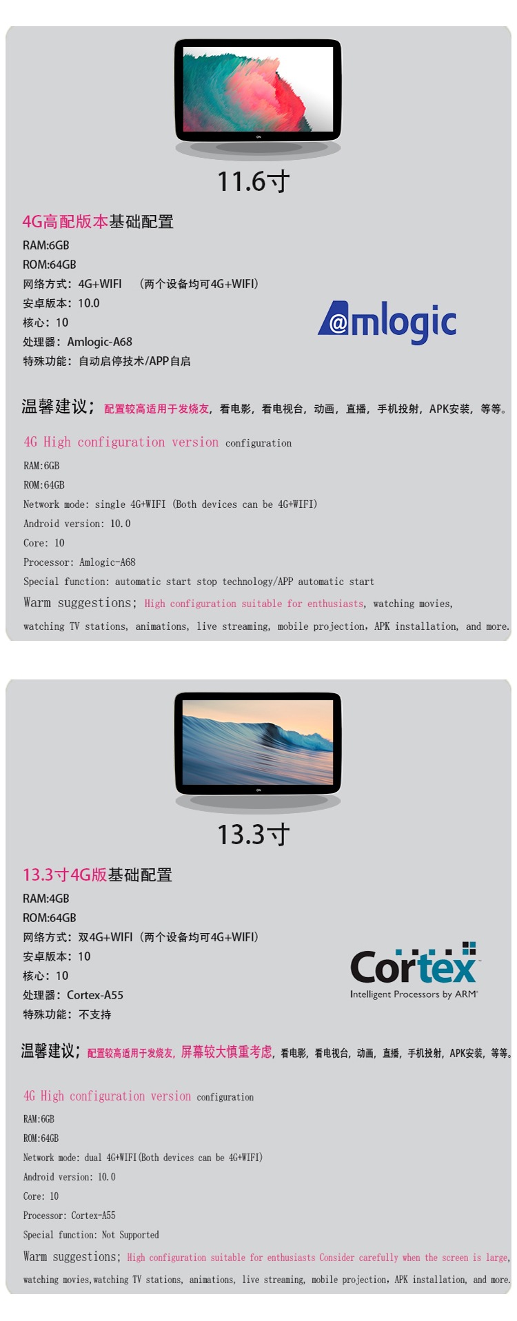 Car Tv Rear-Seat Entertainment System Suitable for Mercedes-Benz E-Class, C-Class, S-Class, V-Class, Glc/Gle/Gls/Multimedia