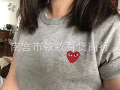 右肩半袖Tシャツ 男女兼用 丸首 夏 刺繍 ラブ トレンド ブランド 純綿 五分袖