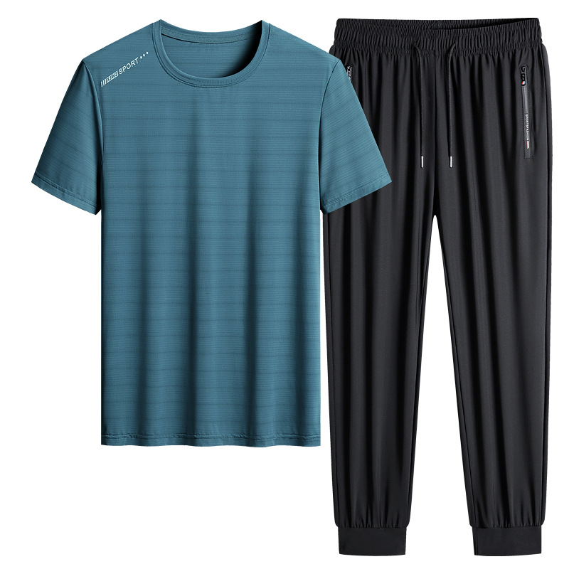 M - 8X set de hielo de verano camiseta hombre papá manga corta juego deportivo de mediana edad secado rápido juego de dos piezas