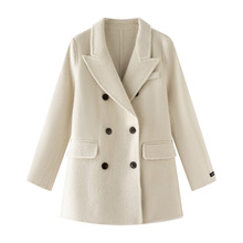 韩版双面羊绒宽松西装外套女中长款高级2025年秋季新款羊毛呢大衣