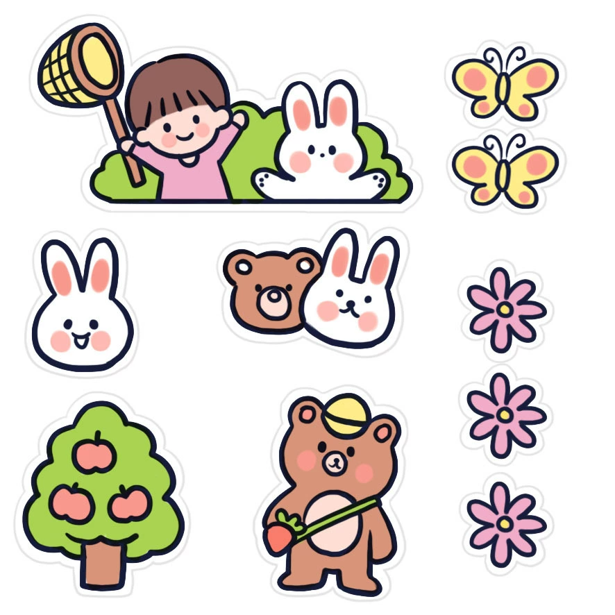 Cartoon sticker, laptop, book, DIY, for students