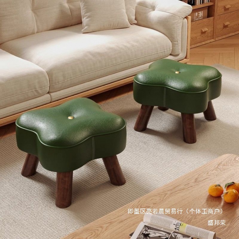 Factory Direct Sale Solid Wood Small Stool for Bedroom, Home Entrance Shoe-Changing Stool, Living Room Small Bench, Simple and Cute Internet Celebrity Footstool