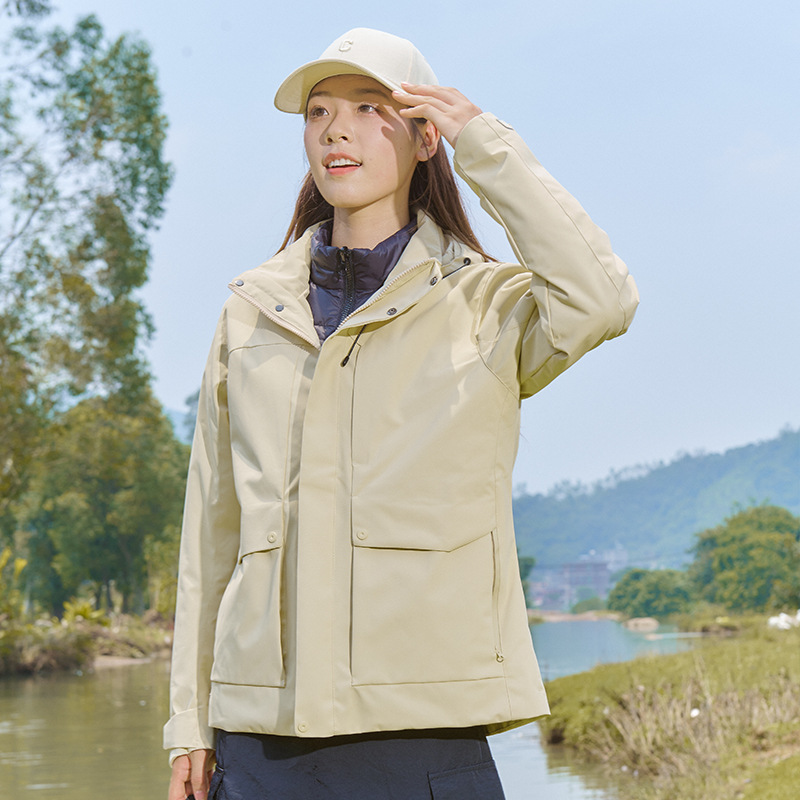 Outdoor new down windbreaker jacket for men and women, three-in-one two-piece set, removable warm lining, windproof and waterproof mountain climbing clothing