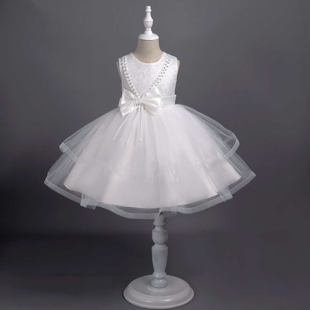 Children's formal dress, princess-style gown with a modern flair—perfect for piano performances or hosting events; birthday-inspired, netted, voluminous evening wear; flower girl's short skirt.