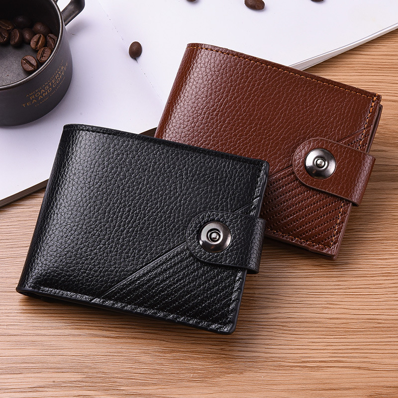 Factory Spot Direct Sales Fashionable Embossed Men's Wallet Short Single Magnetic Buckle Wallet Coin Purse Card Holder Wallet Wholesale