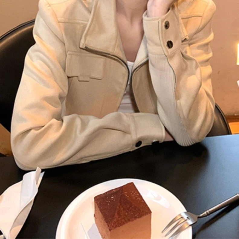 Autumn and Winter Motorcycle Style Casual Slim Short Top Korean Retro Suede Fur All-In-One Jacket for Women