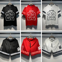阿米ri夏季流行棒球服网纹足球运动休闲男女情侣套装跨境贸易代