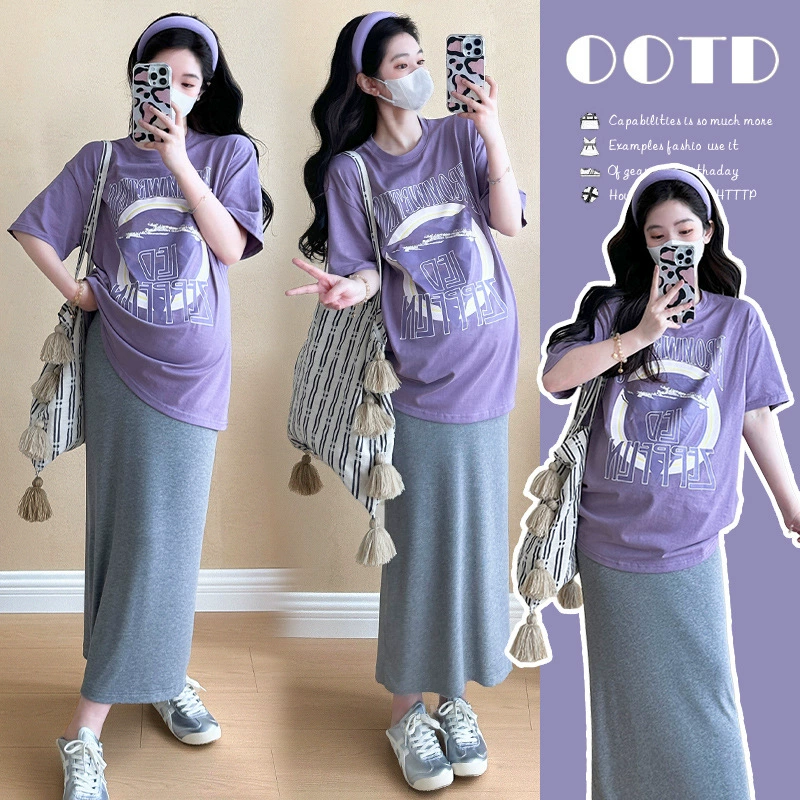 Реальность спот 2024 летняя одежда корейская модная свободная хлопковая футболка трикотажная эластичная юбка из двух частей