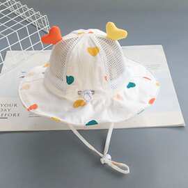 婴儿遮阳帽夏季薄款大帽檐渔夫帽卡通可调节男女宝宝防晒太阳网