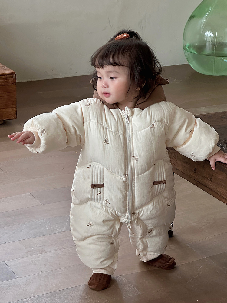 2024 invierno engrosamiento cálido ropa de escalada ropa de salida versión coreana mameluco para bebés de estilo occidental 0-2 años mono para bebés 1