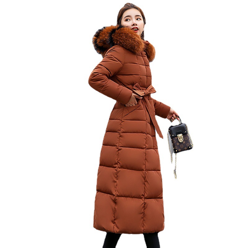 Cross-Border 2021 Women's Cotton Coat, Extra Long, Over-The-Knee, Thickened, Large Fur Collar, down Cotton Jacket, Long-Sleeved, Wholesale, Cold-Proof