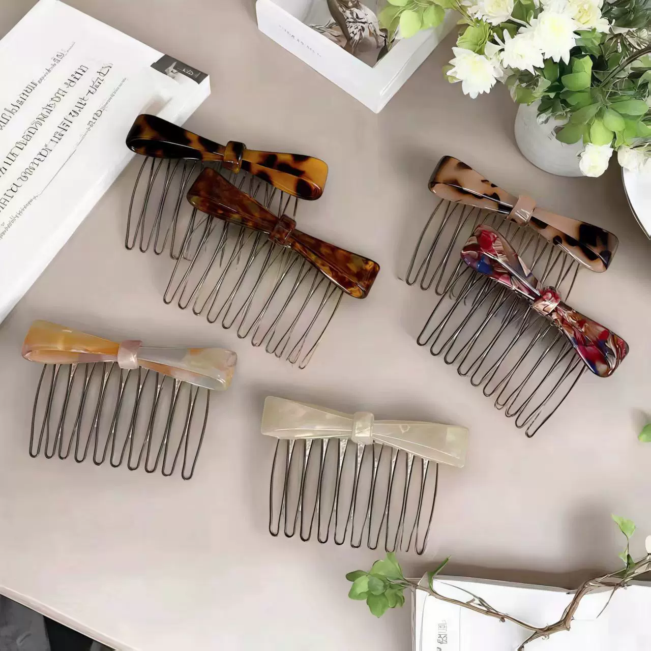 九公分蝴蝶结发梳倒插醋酸蝴蝶结刘海网红新款防滑洋气碎发发饰女