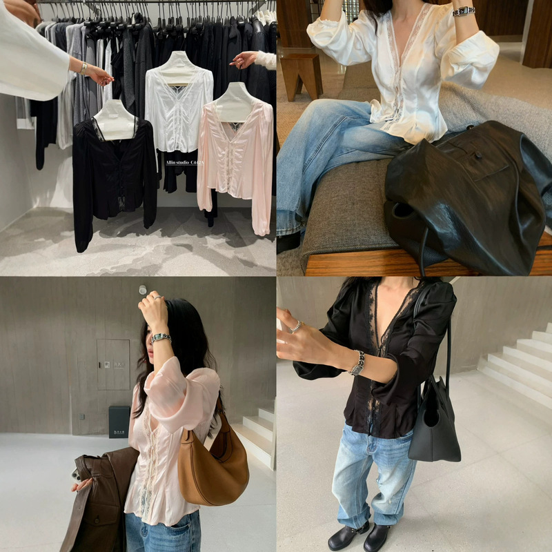 2026 Autumn New Collection: Stunning top with a sophisticated lace patchwork V-neck design, long-sleeved shirt for women 2026 Autumn New Collection: Stunning top with a sophisticated lace patchwork V-neck design, long-sleeved shirt for women