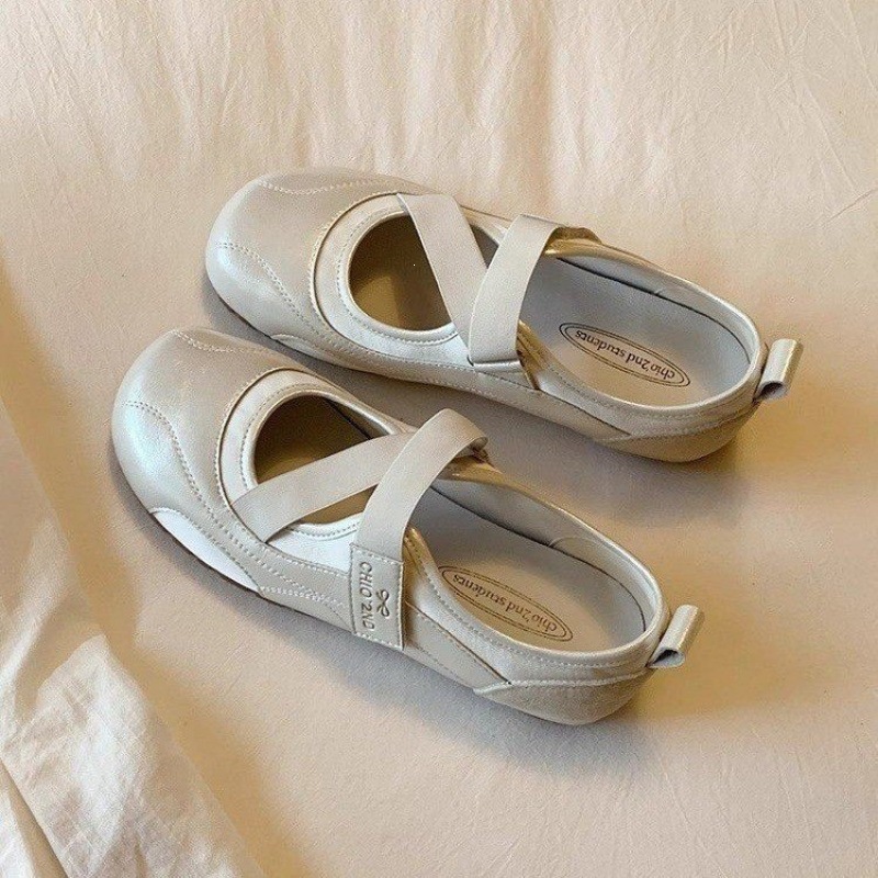 2026 primavera nuevos zapatos de ballet plateados zapatos de mujer correa cruzada zapatos mary-zhen retro francés suave