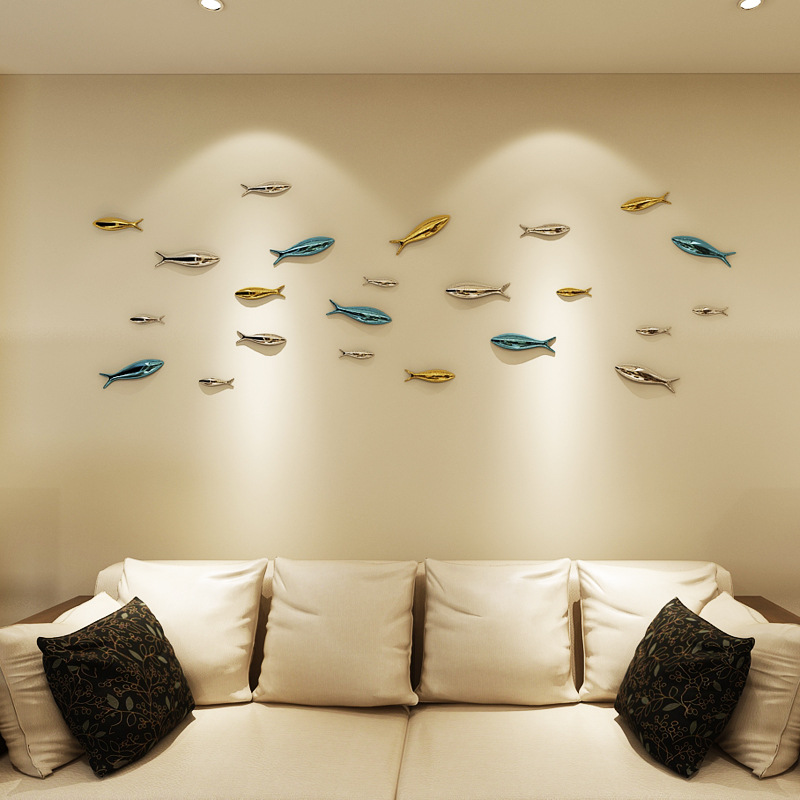 Living room sofa background wall wall decoration fish wall hanging restaurant hotel model room decoration modern fashion wall hanging shark