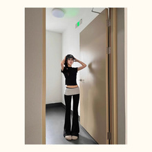 2025夏季新款翻边低腰微喇叭裤子女爆款夏季薄款美式高街阔腿长裤