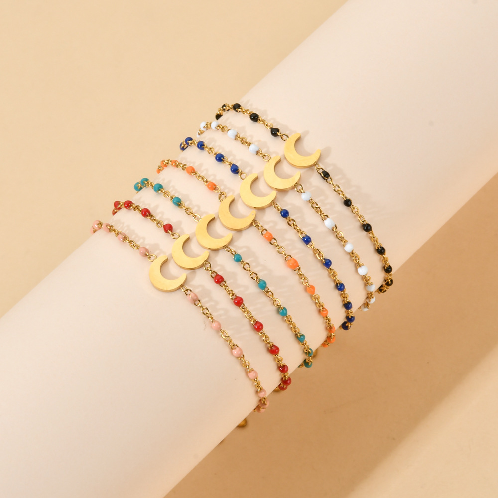Women'S Gender Bohemian Moon Stainless Steel Enamel Plating Bracelets