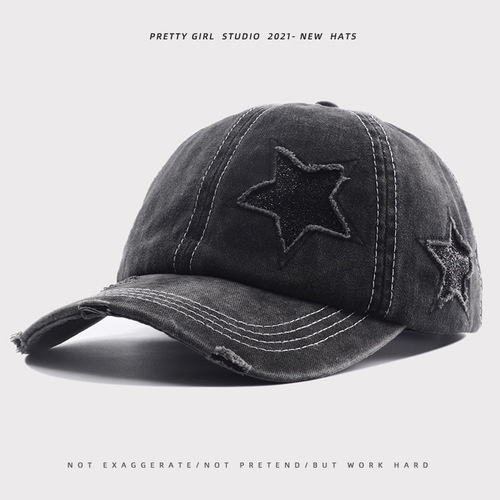 Summer Sun Hat for Girls, New Pure Color Duckbill Hat, Korean Ins Soft Top, Foreign Trade Washed Distressed Baseball Cap