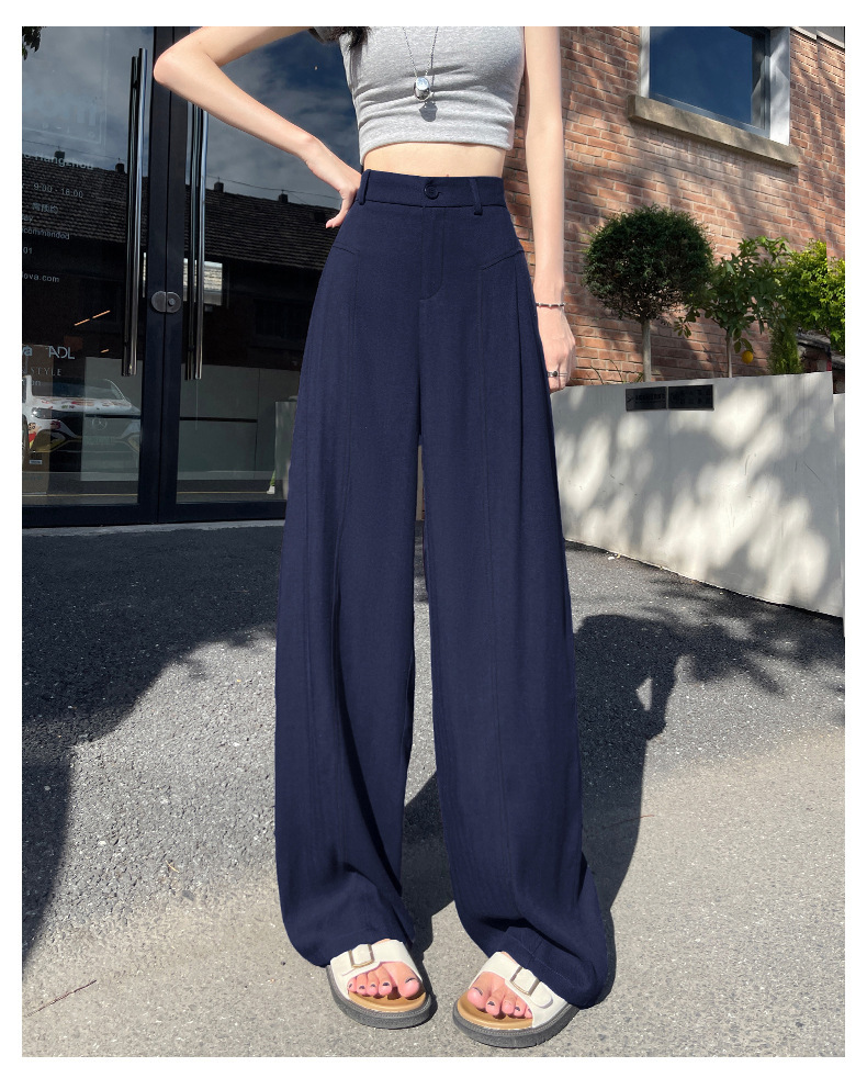 Quần culottes nữ ống rộng vải linen phối sọc, cạp cao dáng suông — Sâu Xám - Cao chi tiết 15