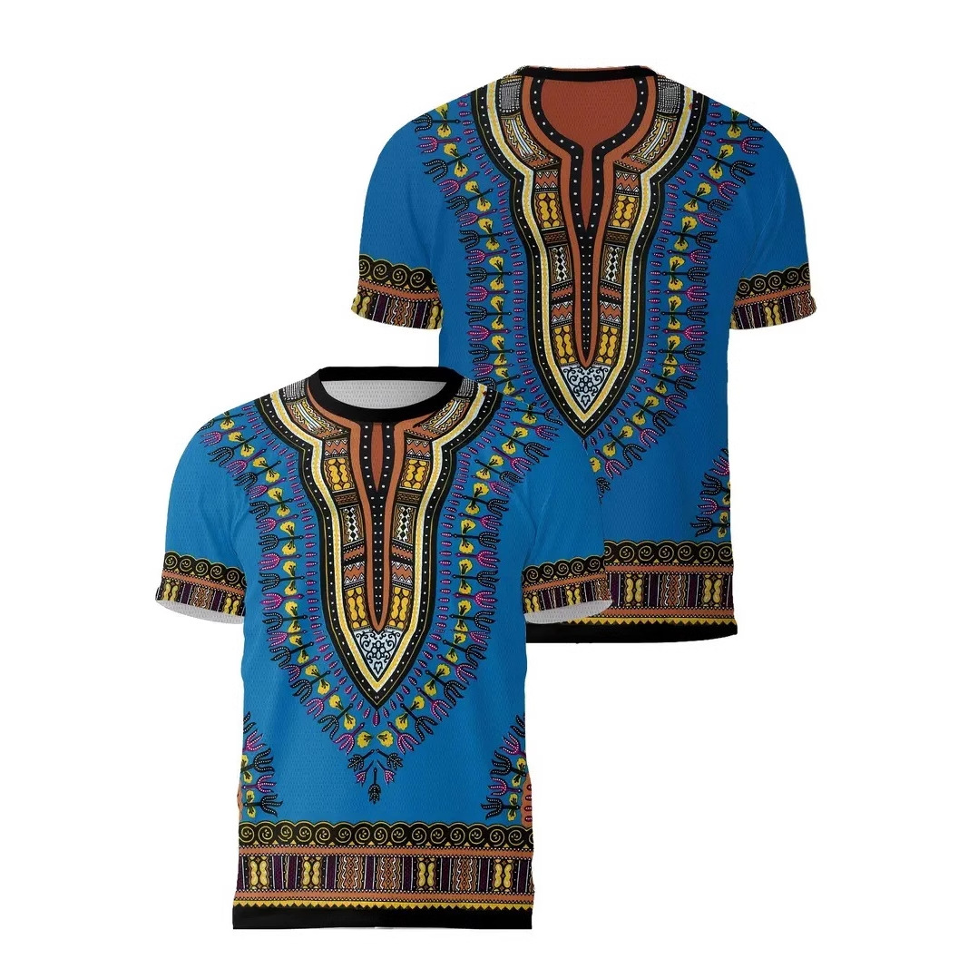 Camiseta de cuello redondo de manga corta de manga corta transpirable suelta casual de hombre con estampado tribal retro clásico con estampado 3D