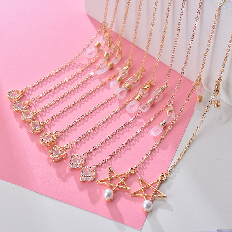 European and American style Crystal Pearl mask chain New simple hanging neck anti-lost glasses chain ladies hanging chain jewelry wholesale
