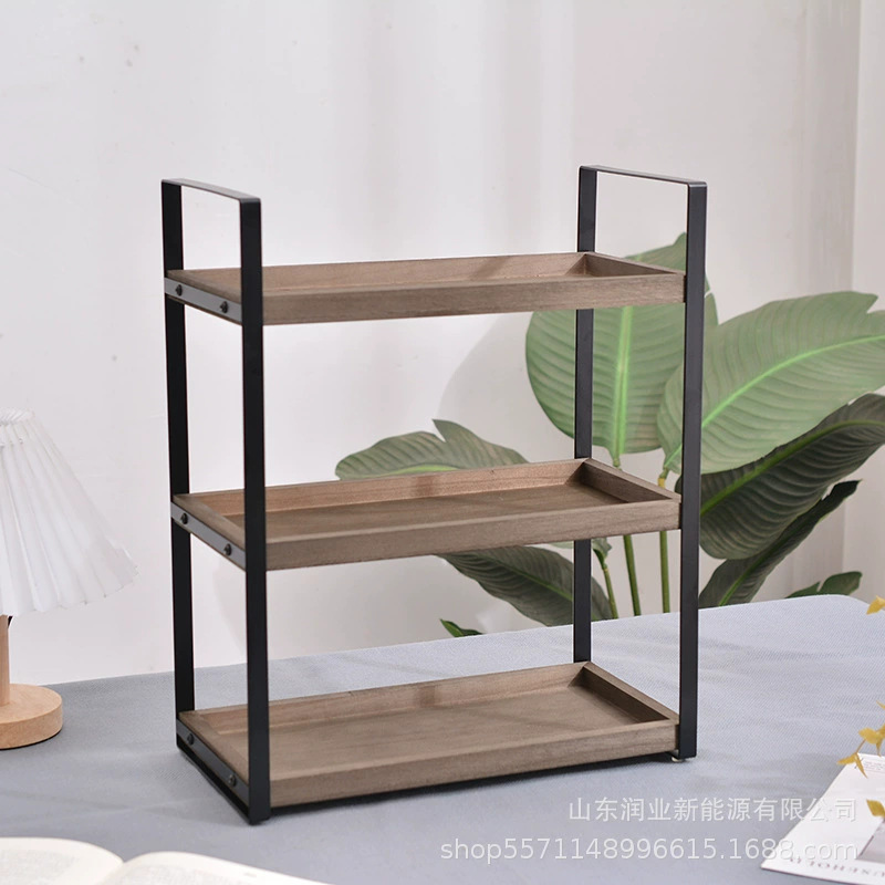 Hot Sale high quality flat iron bathroom desktop storage rack toiletries storage rack bathroom wooden storage rack