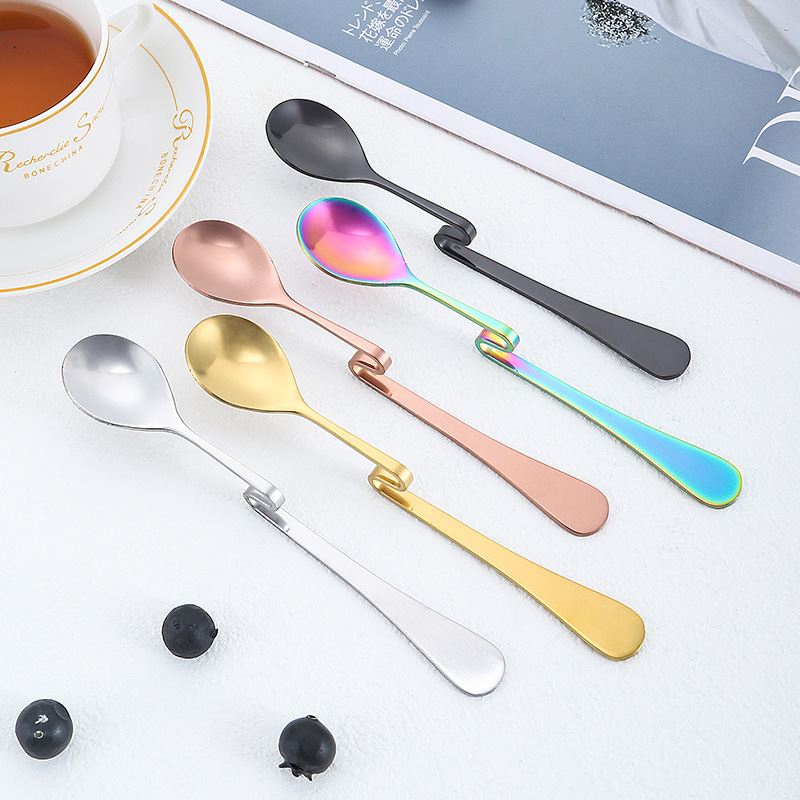 S-tipo cuchara curvada de acero inoxidable cuchara de café cuchara transversal taza cuchara de miel cuchara de mezcla cuchara de regalo creativo personalizado